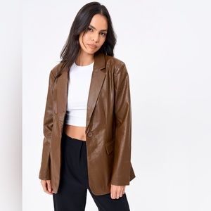 Glassons Brown Oversized Croc Faux Leather Blazer